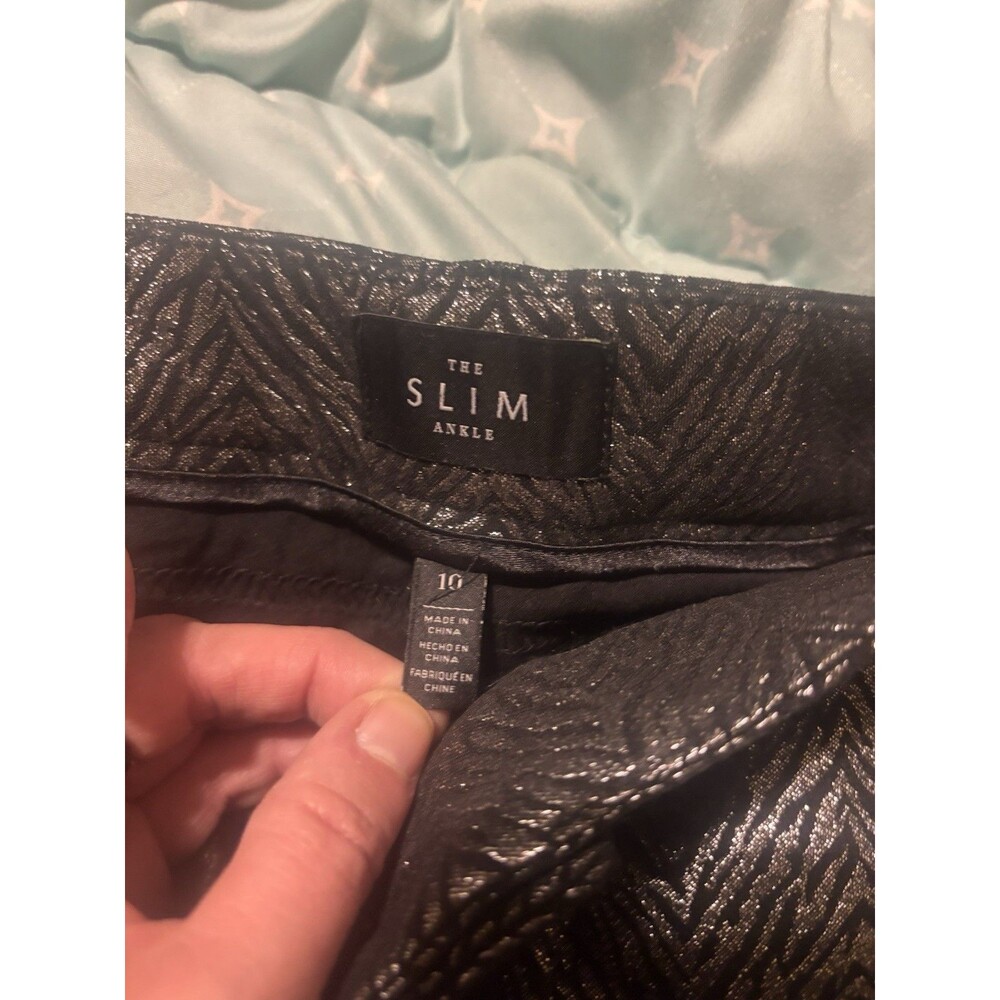 White House Black Market Black And Silver Pants Slim Fit Size 10 - Picture 2 of 5